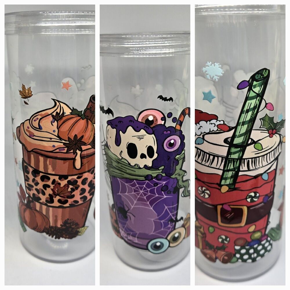 Fall Halloween Christmas Tumbler 20oz Cup  Cold Drinks w/ Lid Straw